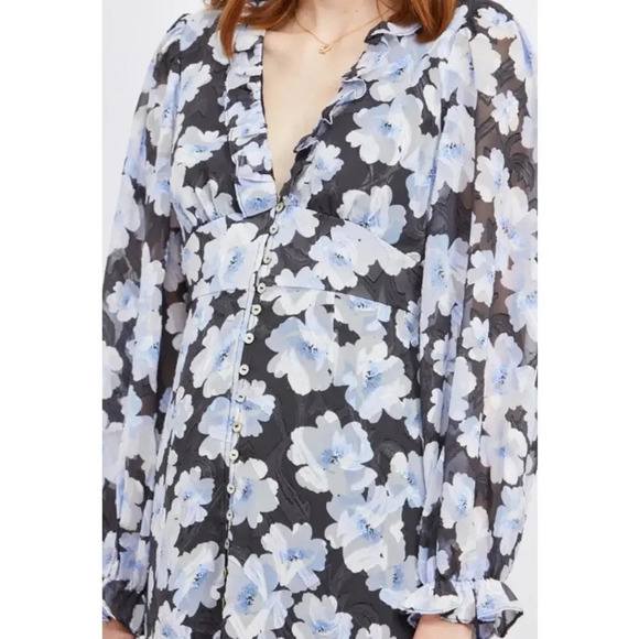 NWOT Teagan Floral Print V-Neck Long Ruffle Sleeve Midi Dress En Saison M - Picture 2 of 11